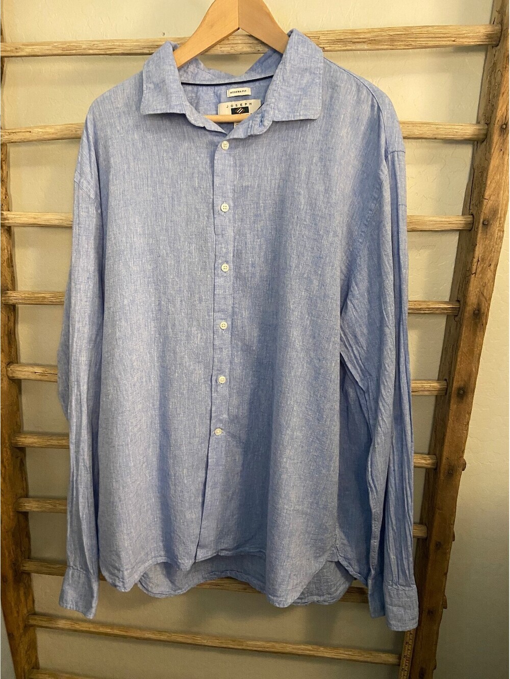 Joseph Abboud Modern Fit XXL Blue Linen Cotton Button-Up Shirt